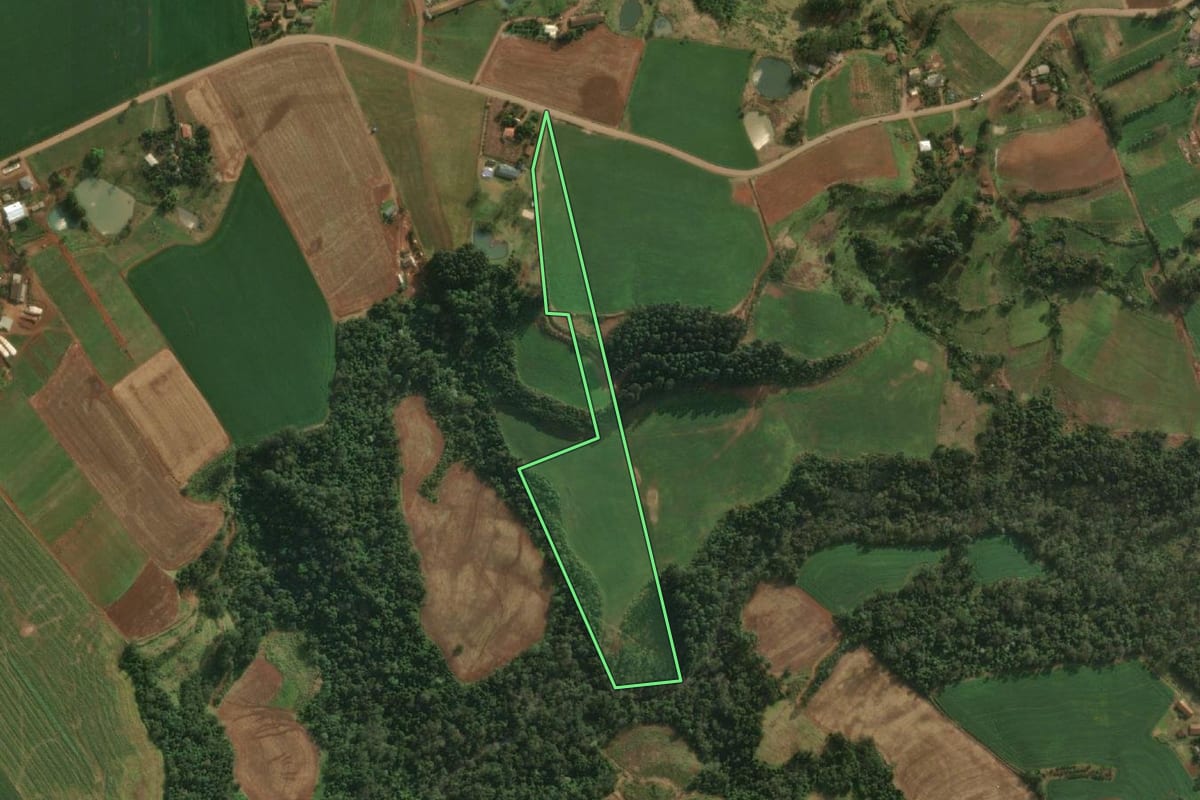 Imagem de satélite do imóvel rural em Tunápolis (SC), com o contorno declarado no CAR desenhado por cima.