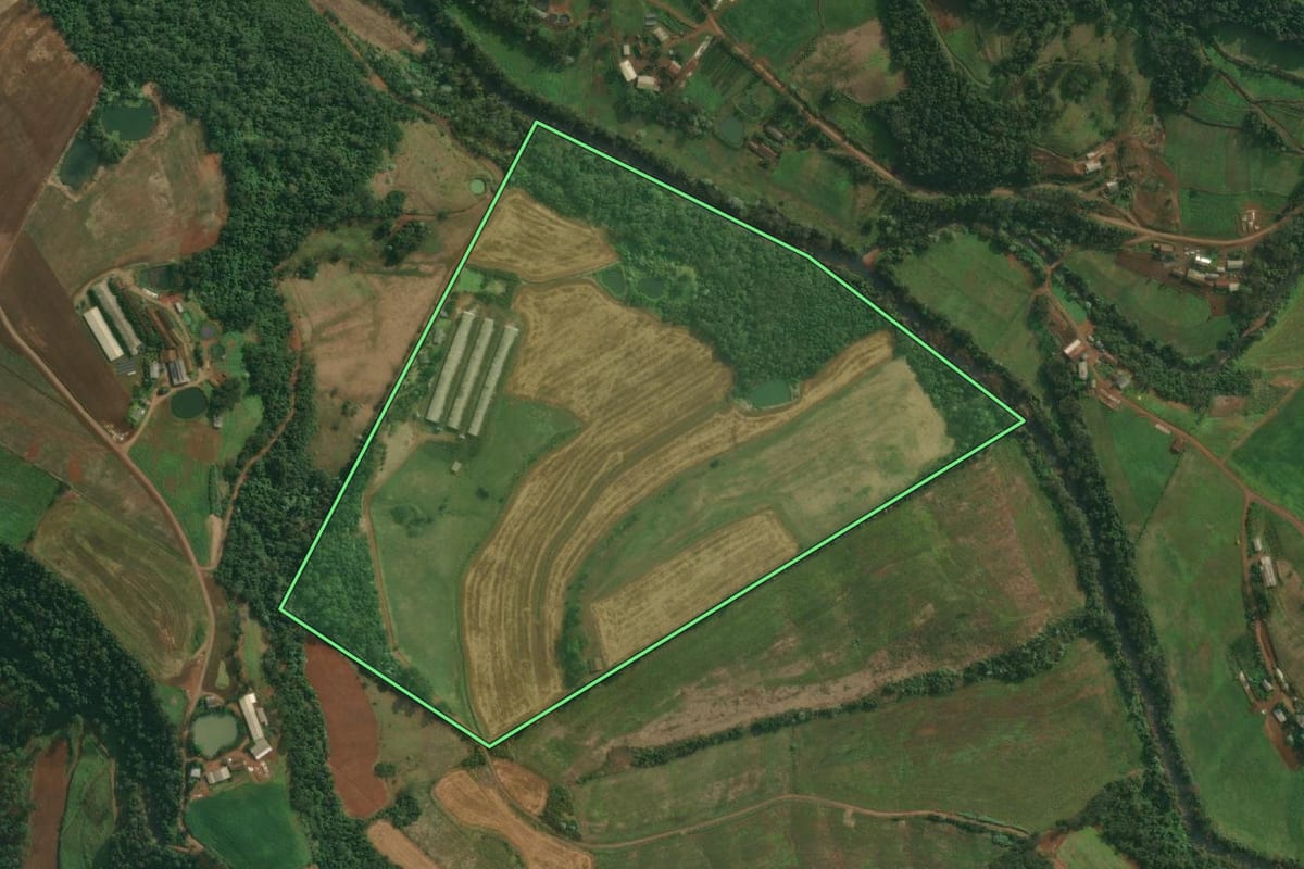 Imagem de satélite do imóvel rural em Tunápolis (SC), com o contorno declarado no CAR desenhado por cima.