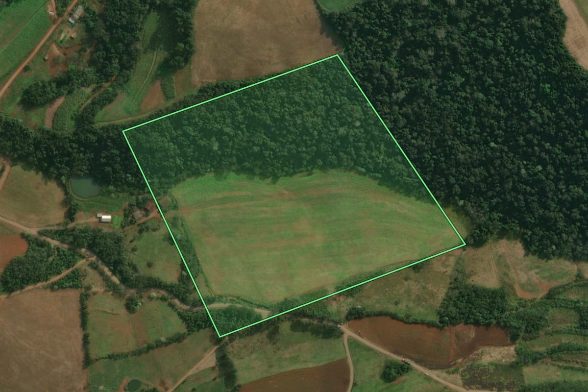Imagem de satélite do imóvel rural em Tunápolis (SC), com o contorno declarado no CAR desenhado por cima.