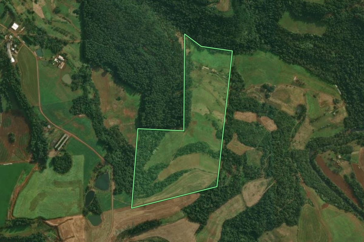 Imagem de satélite do imóvel rural em Tunápolis (SC), com o contorno declarado no CAR desenhado por cima.