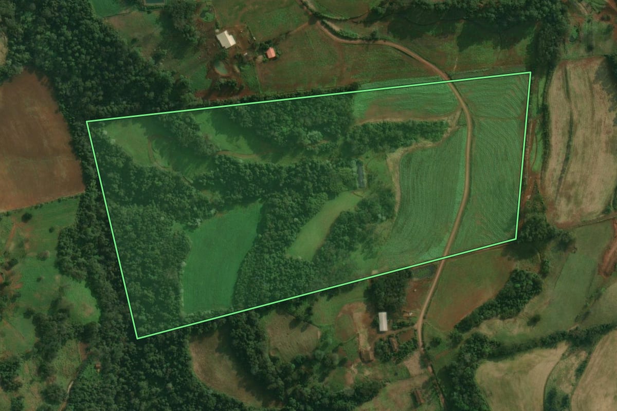 Imagem de satélite do imóvel rural em Tunápolis (SC), com o contorno declarado no CAR desenhado por cima.