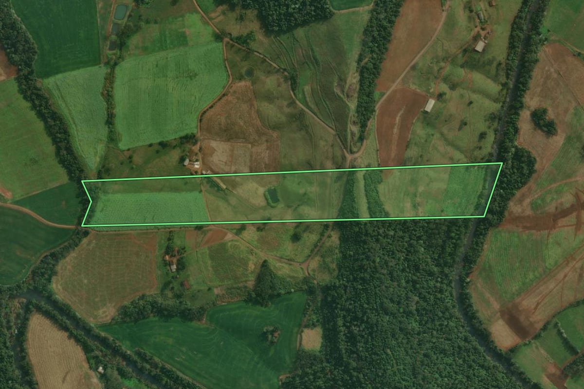 Imagem de satélite do imóvel rural em Tunápolis (SC), com o contorno declarado no CAR desenhado por cima.
