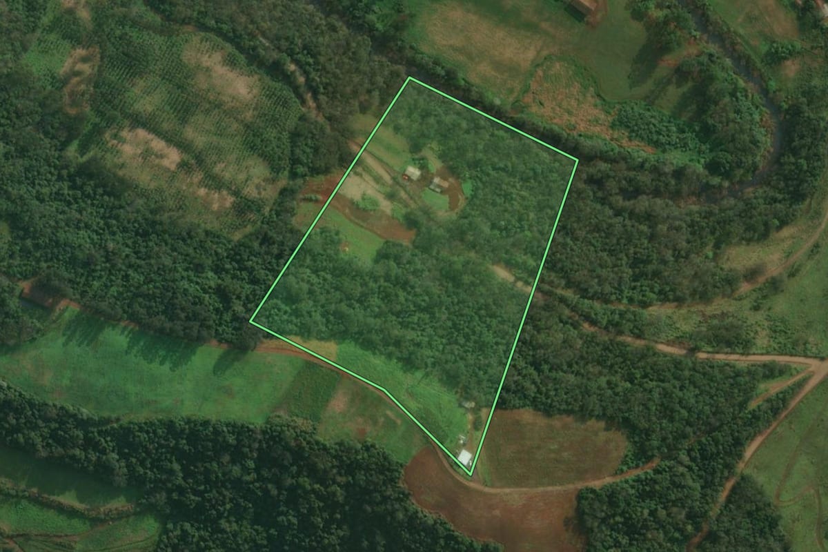 Imagem de satélite do imóvel rural em Tunápolis (SC), com o contorno declarado no CAR desenhado por cima.