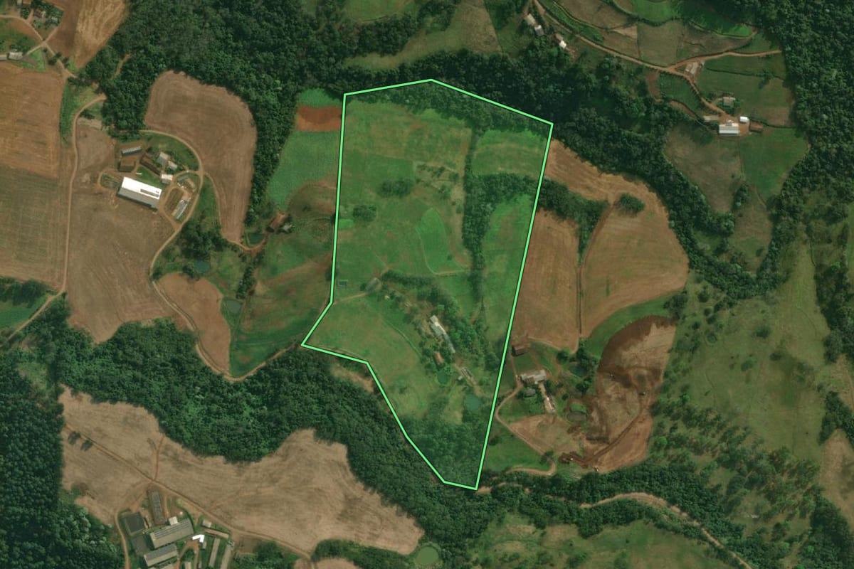 Imagem de satélite do imóvel rural em Tunápolis (SC), com o contorno declarado no CAR desenhado por cima.
