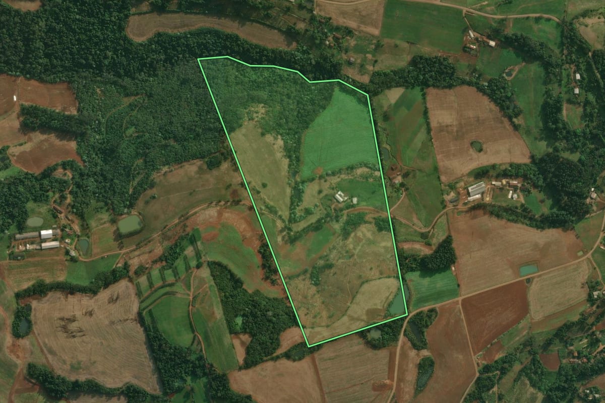 Imagem de satélite do imóvel rural em Tunápolis (SC), com o contorno declarado no CAR desenhado por cima.