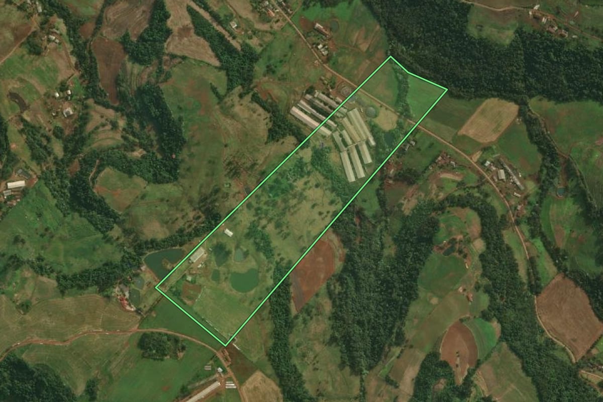 Imagem de satélite do imóvel rural em Tunápolis (SC), com o contorno declarado no CAR desenhado por cima.