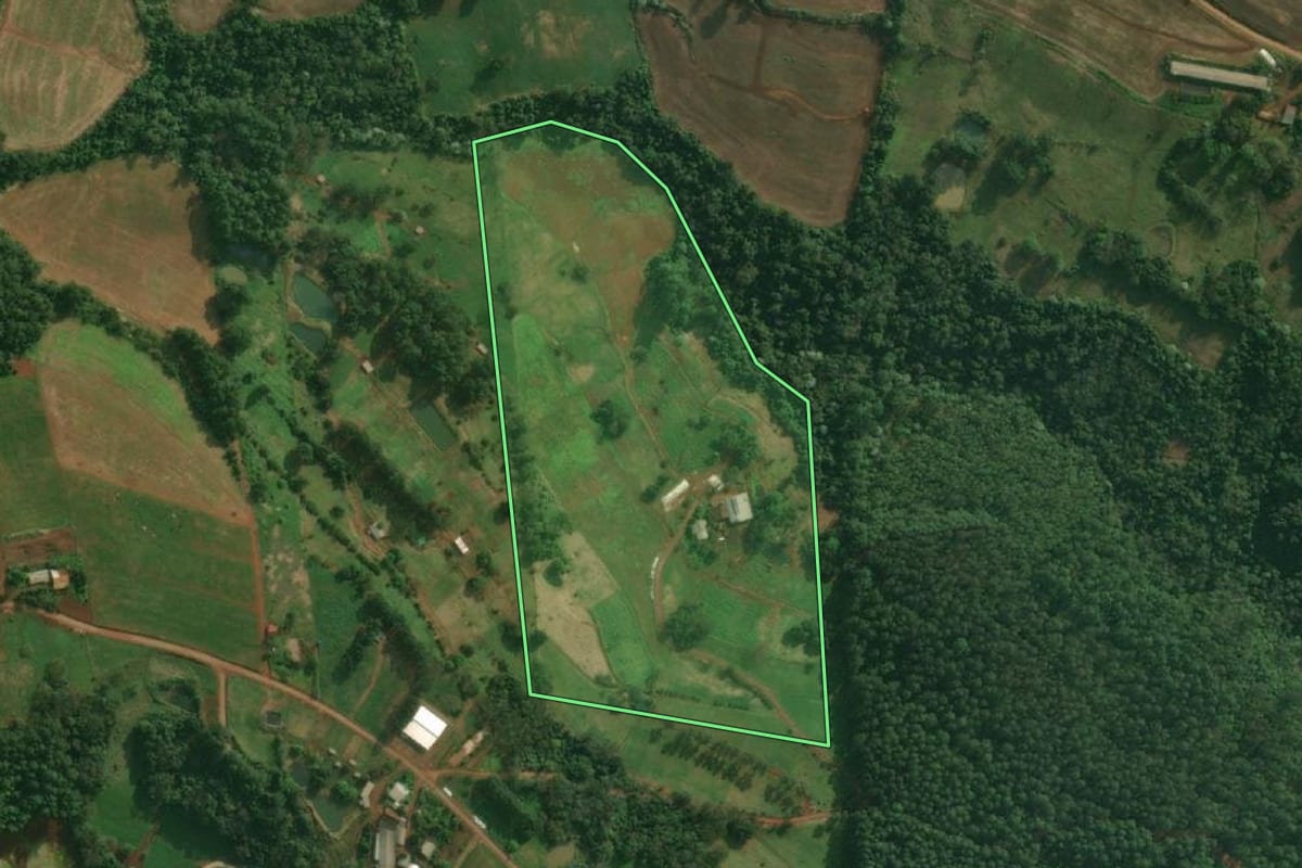 Imagem de satélite do imóvel rural em Tunápolis (SC), com o contorno declarado no CAR desenhado por cima.