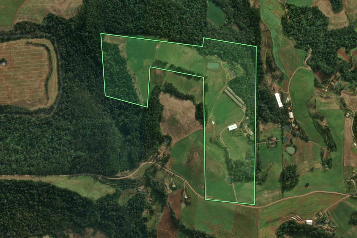 Imagem de satélite do imóvel rural em Tunápolis (SC), com o contorno declarado no CAR desenhado por cima.