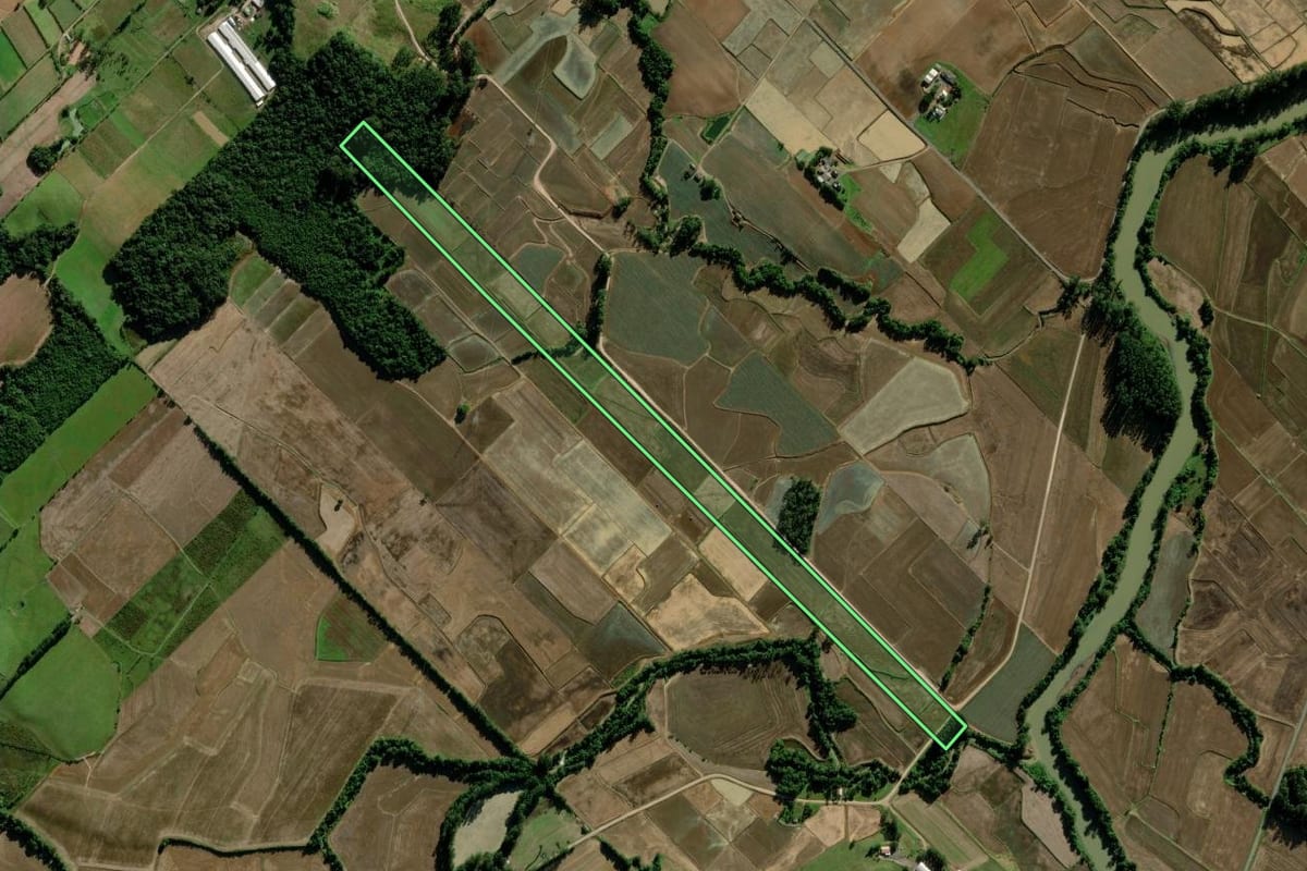 Imagem de satélite do imóvel rural em Turvo (SC), com o contorno declarado no CAR desenhado por cima.