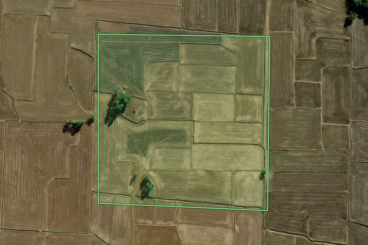 Imagem de satélite do imóvel rural em Turvo (SC), com o contorno declarado no CAR desenhado por cima.