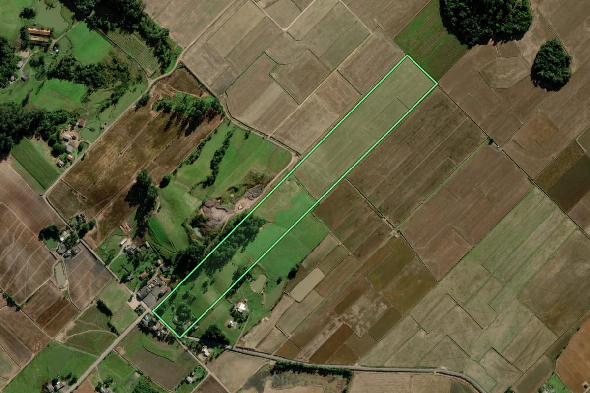 Imagem de satélite do imóvel rural em Turvo (SC), com o contorno declarado no CAR desenhado por cima.