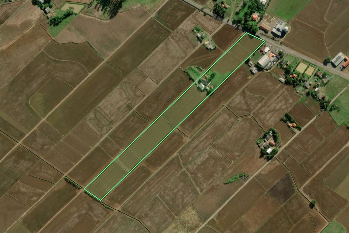 Imagem de satélite do imóvel rural em Turvo (SC), com o contorno declarado no CAR desenhado por cima.