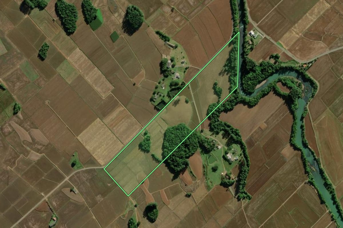 Imagem de satélite do imóvel rural em Turvo (SC), com o contorno declarado no CAR desenhado por cima.