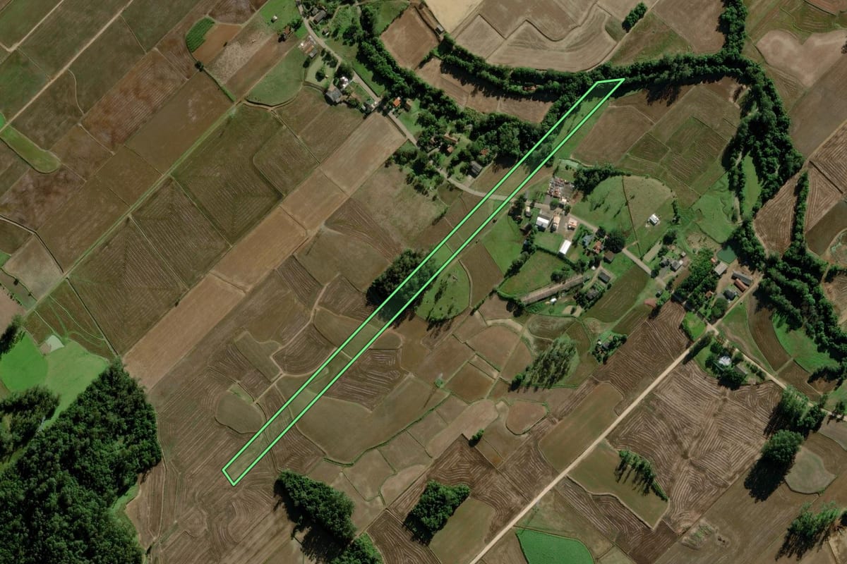 Imagem de satélite do imóvel rural em Turvo (SC), com o contorno declarado no CAR desenhado por cima.