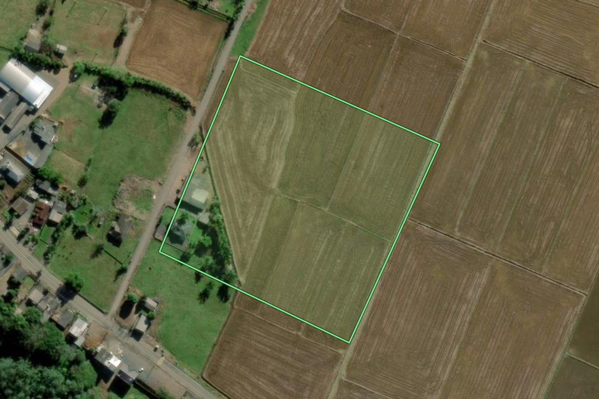 Imagem de satélite do imóvel rural em Turvo (SC), com o contorno declarado no CAR desenhado por cima.