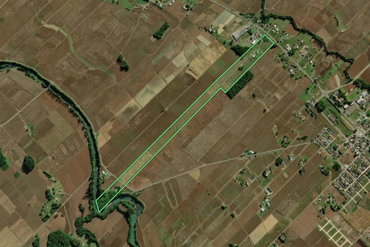 Imagem de satélite do imóvel rural em Turvo (SC), com o contorno declarado no CAR desenhado por cima.