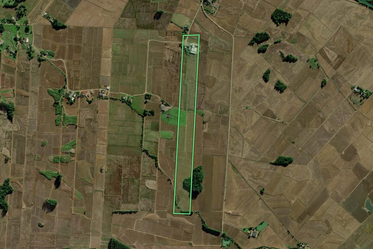 Imagem de satélite do imóvel rural em Turvo (SC), com o contorno declarado no CAR desenhado por cima.