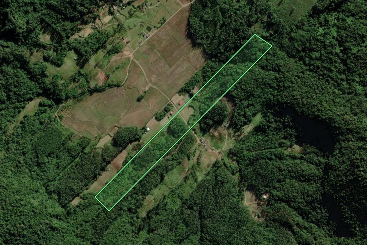 Imagem de satélite do imóvel rural em Turvo (SC), com o contorno declarado no CAR desenhado por cima.