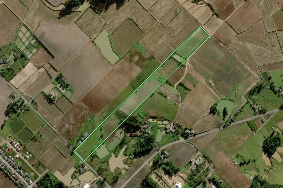 Imagem de satélite do imóvel rural em Turvo (SC), com o contorno declarado no CAR desenhado por cima.