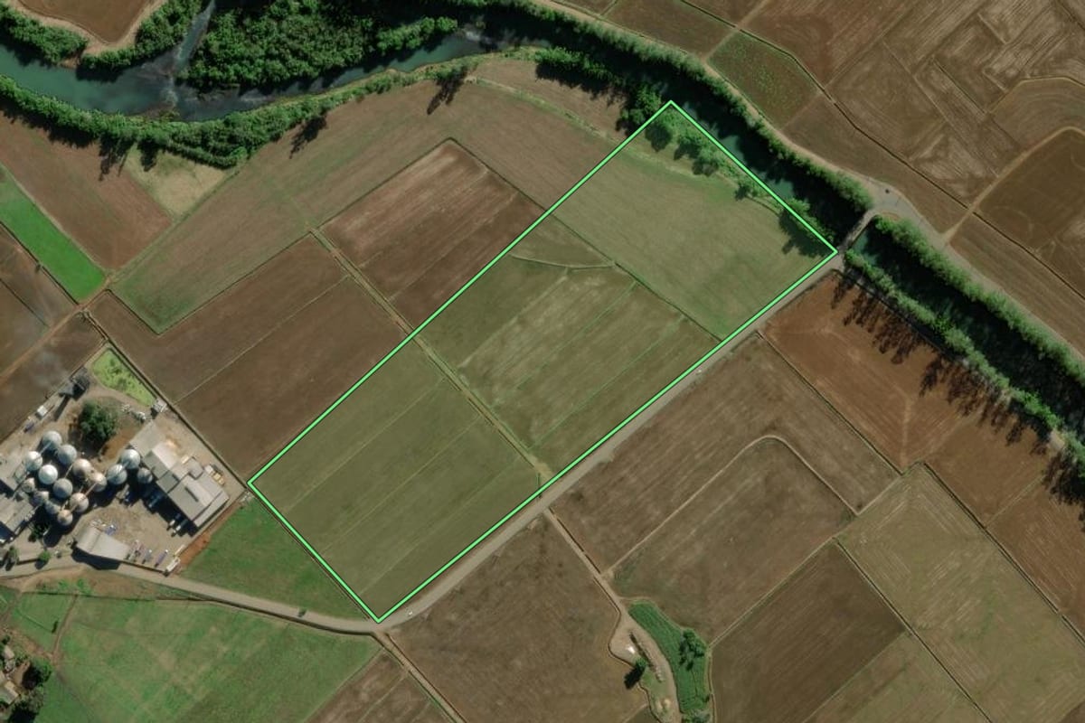 Imagem de satélite do imóvel rural em Turvo (SC), com o contorno declarado no CAR desenhado por cima.