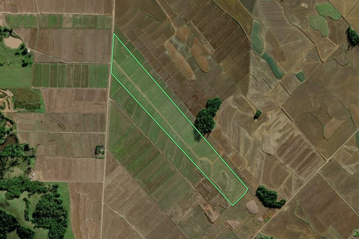 Imagem de satélite do imóvel rural em Turvo (SC), com o contorno declarado no CAR desenhado por cima.