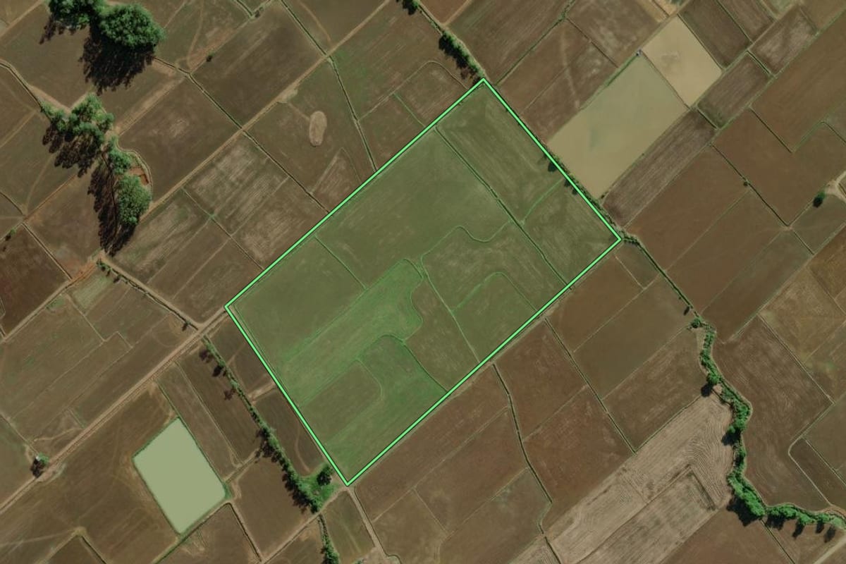 Imagem de satélite do imóvel rural em Turvo (SC), com o contorno declarado no CAR desenhado por cima.