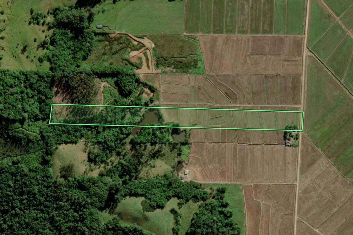 Imagem de satélite do imóvel rural em Turvo (SC), com o contorno declarado no CAR desenhado por cima.