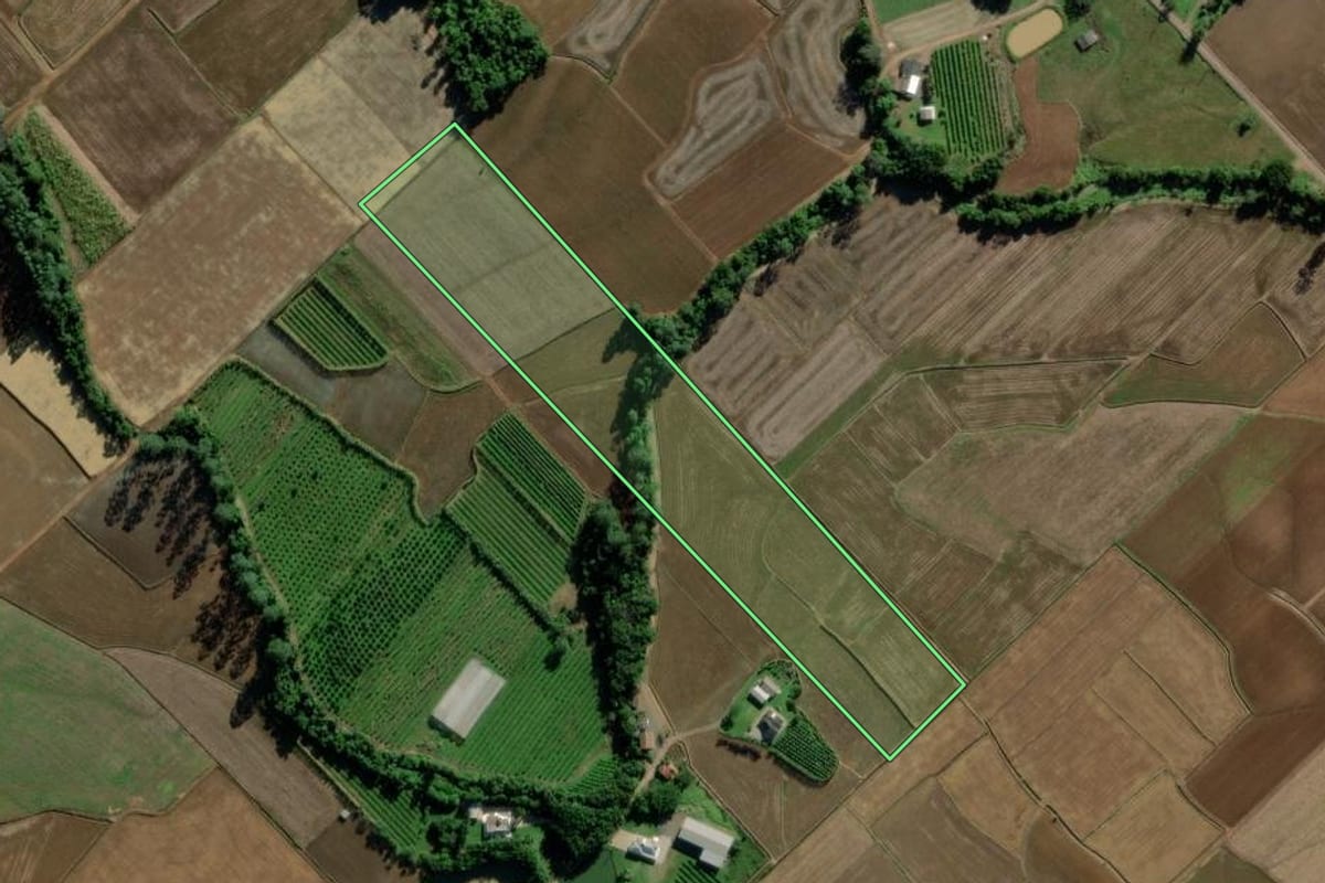 Imagem de satélite do imóvel rural em Turvo (SC), com o contorno declarado no CAR desenhado por cima.