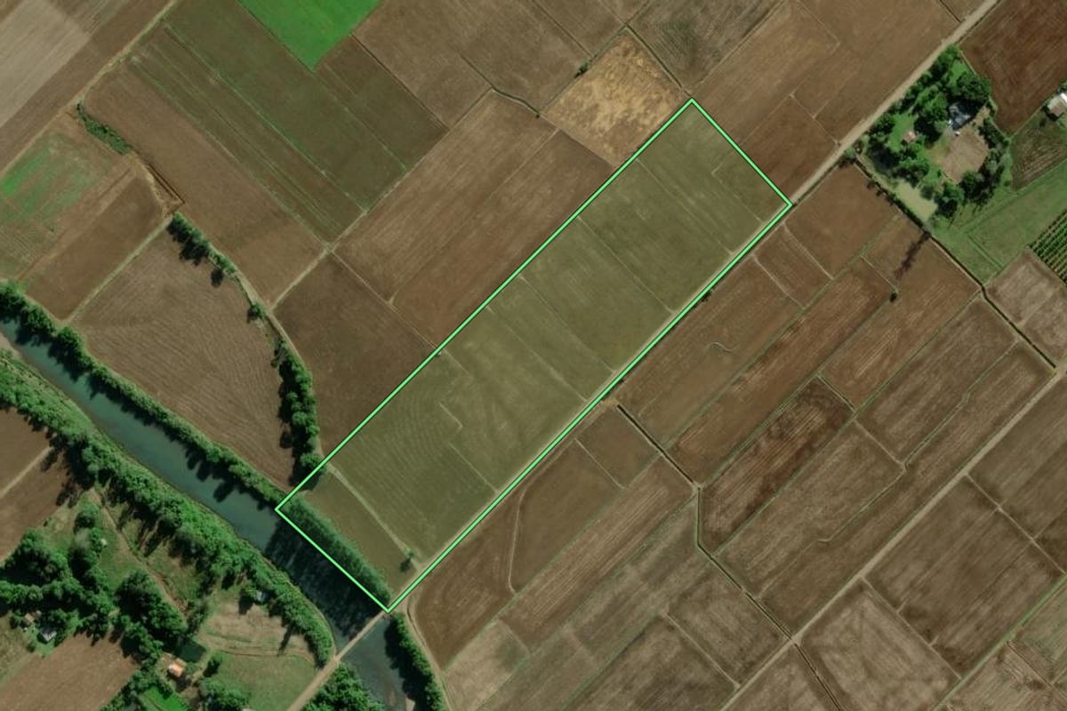 Imagem de satélite do imóvel rural em Turvo (SC), com o contorno declarado no CAR desenhado por cima.