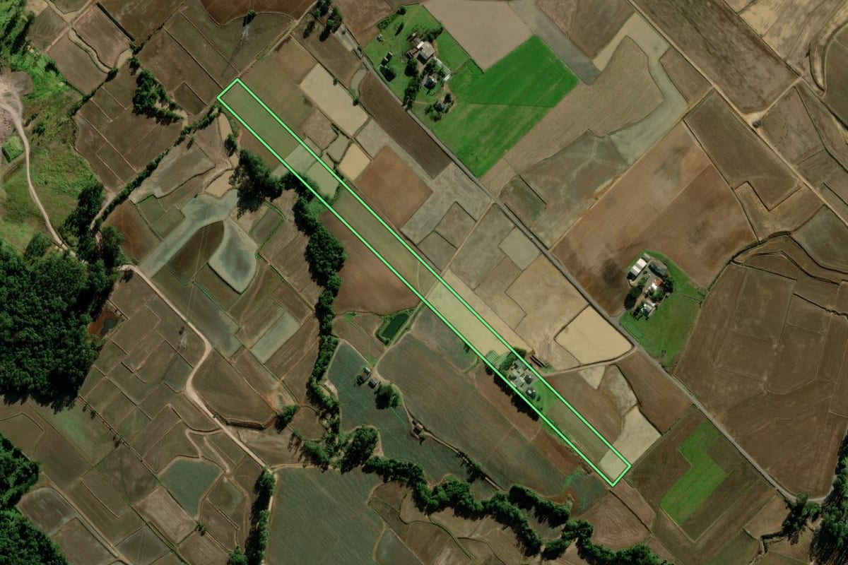 Imagem de satélite do imóvel rural em Turvo (SC), com o contorno declarado no CAR desenhado por cima.