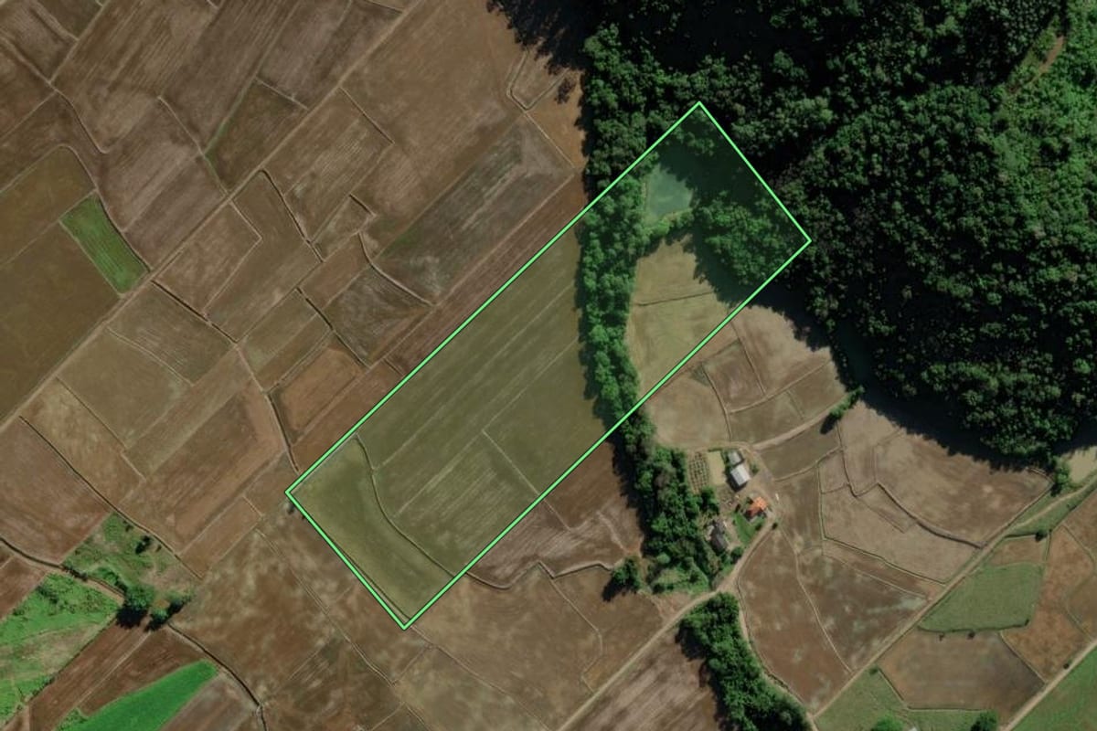 Imagem de satélite do imóvel rural em Turvo (SC), com o contorno declarado no CAR desenhado por cima.
