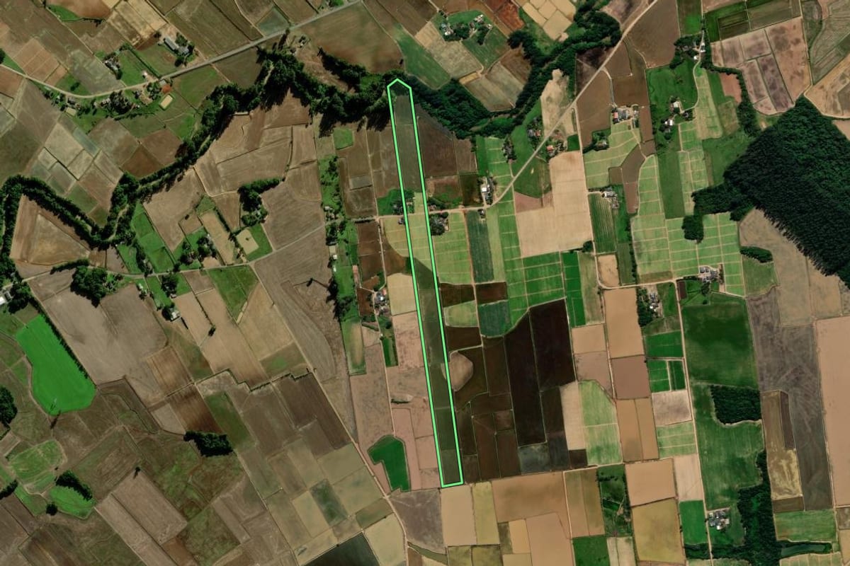 Imagem de satélite do imóvel rural em Turvo (SC), com o contorno declarado no CAR desenhado por cima.