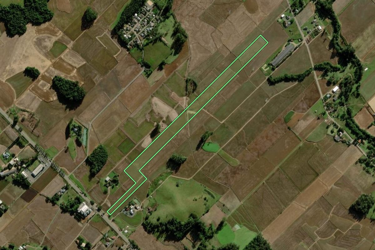 Imagem de satélite do imóvel rural em Turvo (SC), com o contorno declarado no CAR desenhado por cima.