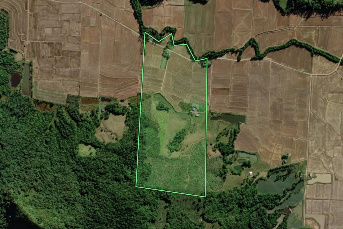 Imagem de satélite do imóvel rural em Turvo (SC), com o contorno declarado no CAR desenhado por cima.