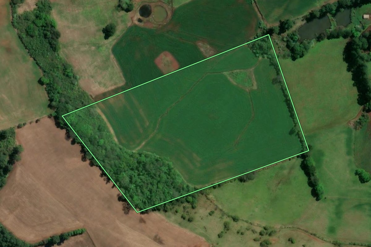 Imagem de satélite do imóvel rural em União do Oeste (SC), com o contorno declarado no CAR desenhado por cima.