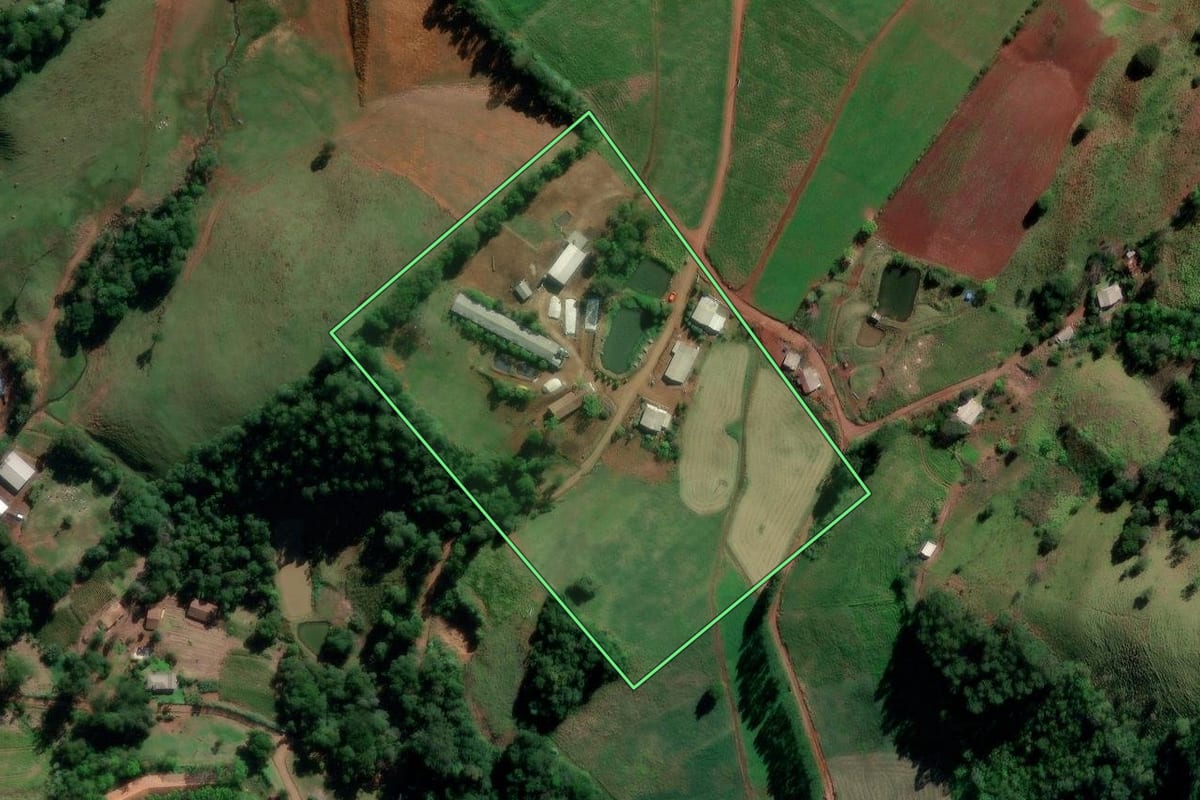 Imagem de satélite do imóvel rural em União do Oeste (SC), com o contorno declarado no CAR desenhado por cima.