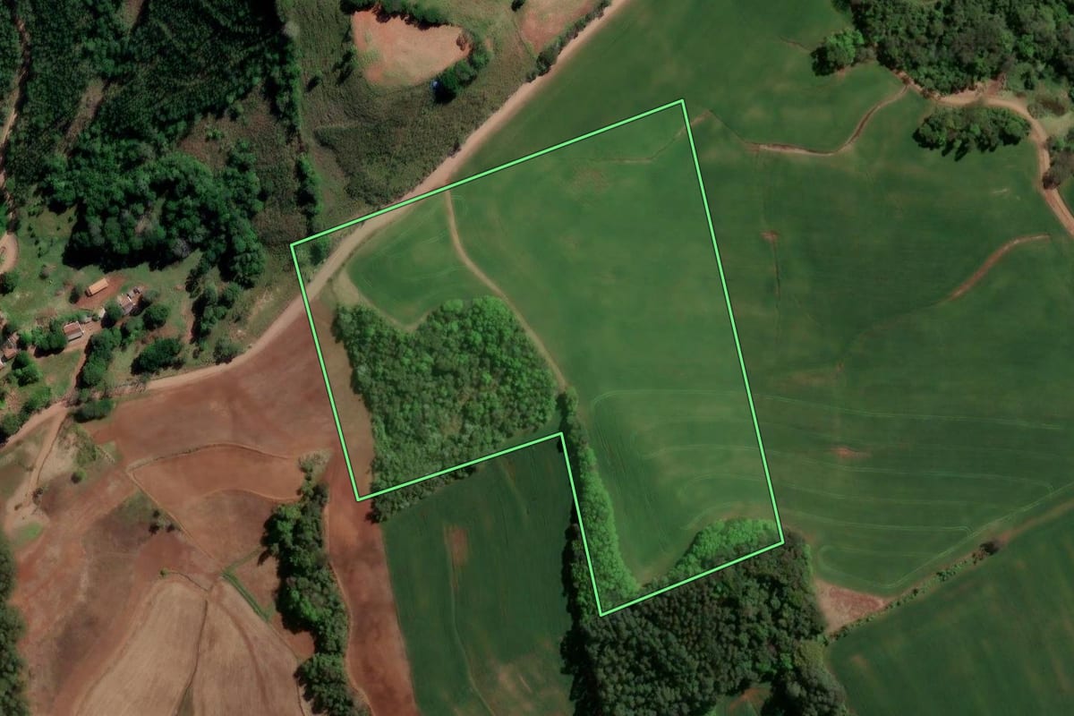 Imagem de satélite do imóvel rural em União do Oeste (SC), com o contorno declarado no CAR desenhado por cima.
