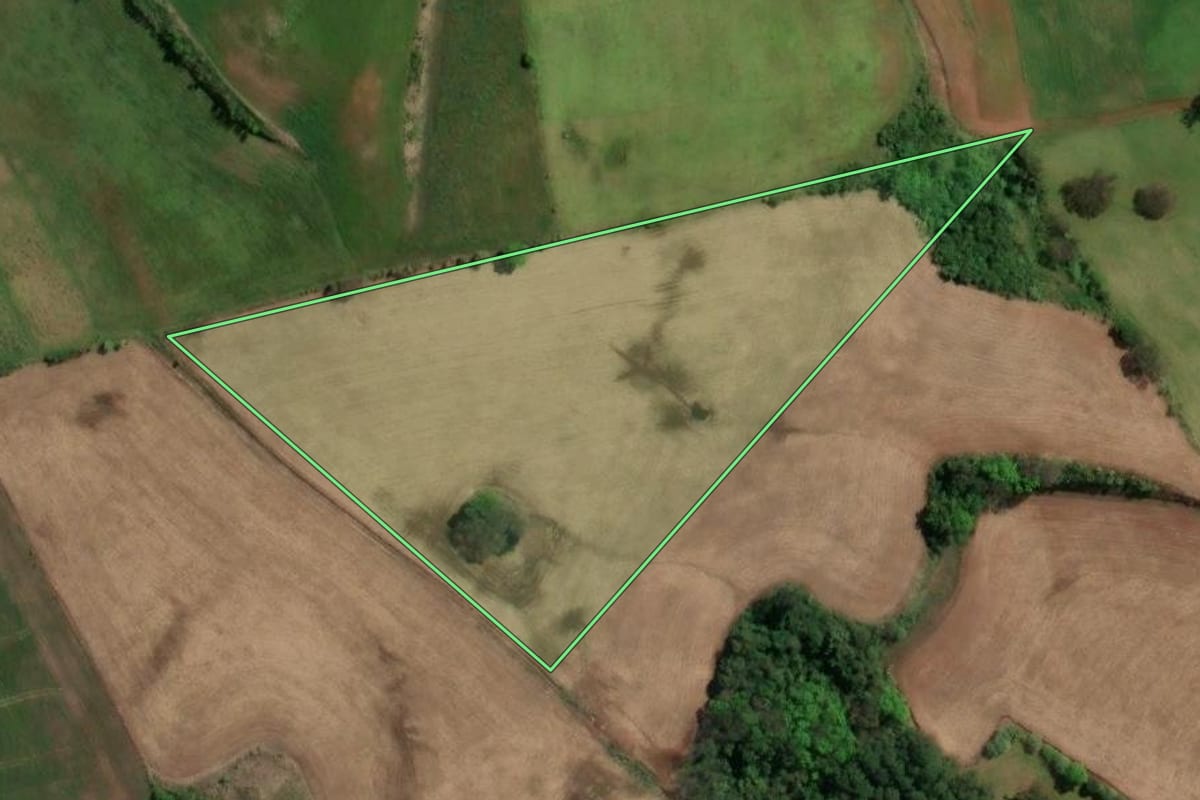 Imagem de satélite do imóvel rural em União do Oeste (SC), com o contorno declarado no CAR desenhado por cima.