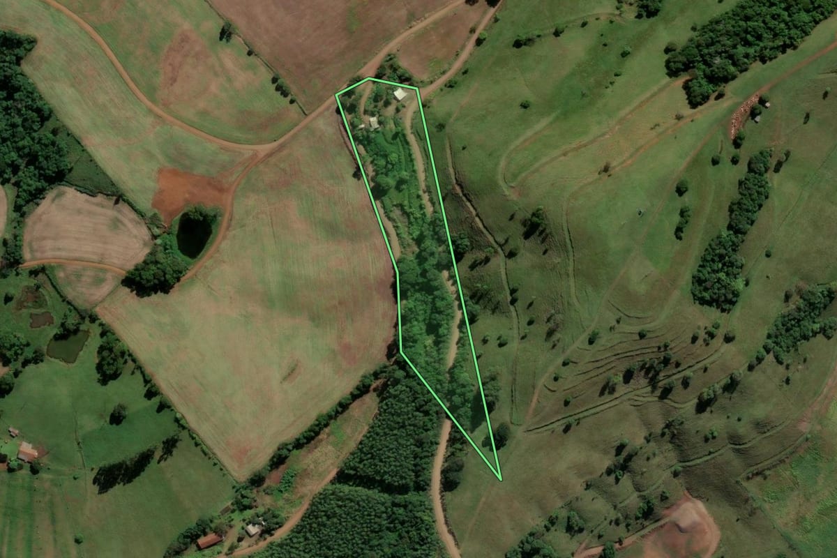 Imagem de satélite do imóvel rural em União do Oeste (SC), com o contorno declarado no CAR desenhado por cima.