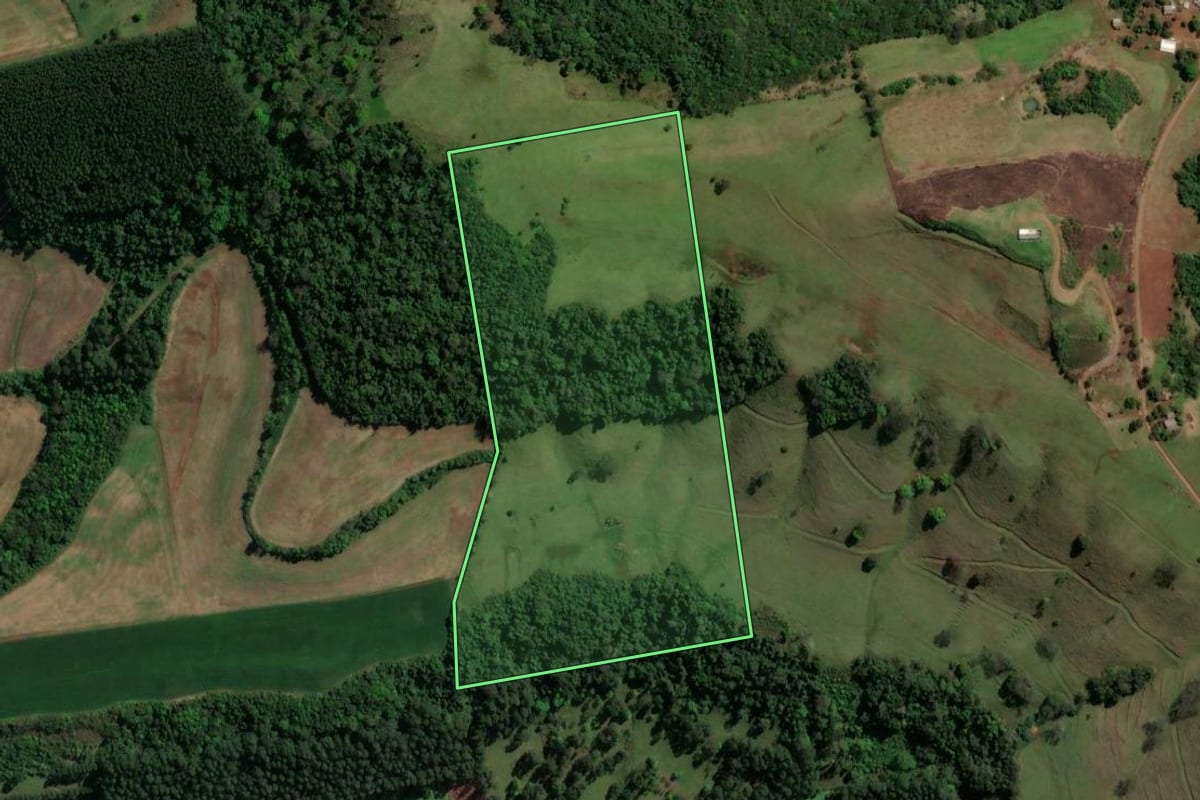 Imagem de satélite do imóvel rural em União do Oeste (SC), com o contorno declarado no CAR desenhado por cima.