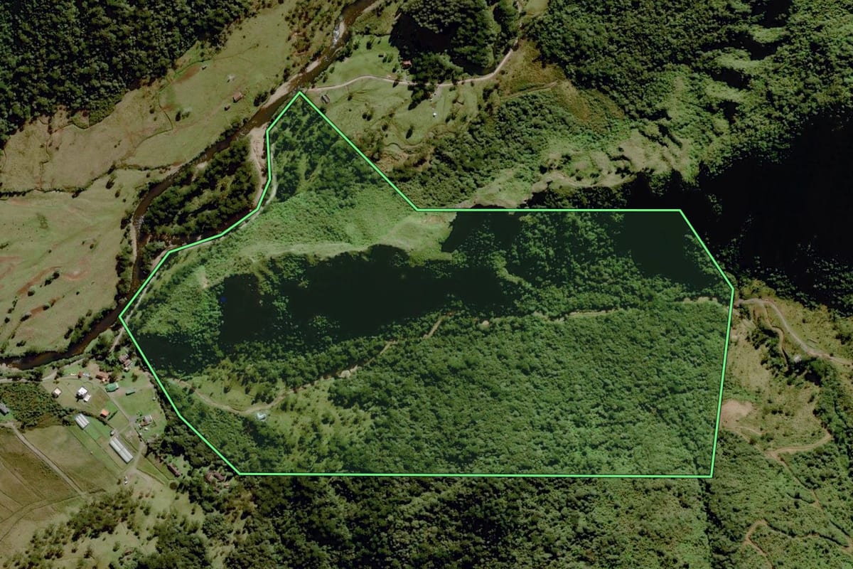 Imagem de satélite do imóvel rural em Urubici (SC), com o contorno declarado no CAR desenhado por cima.