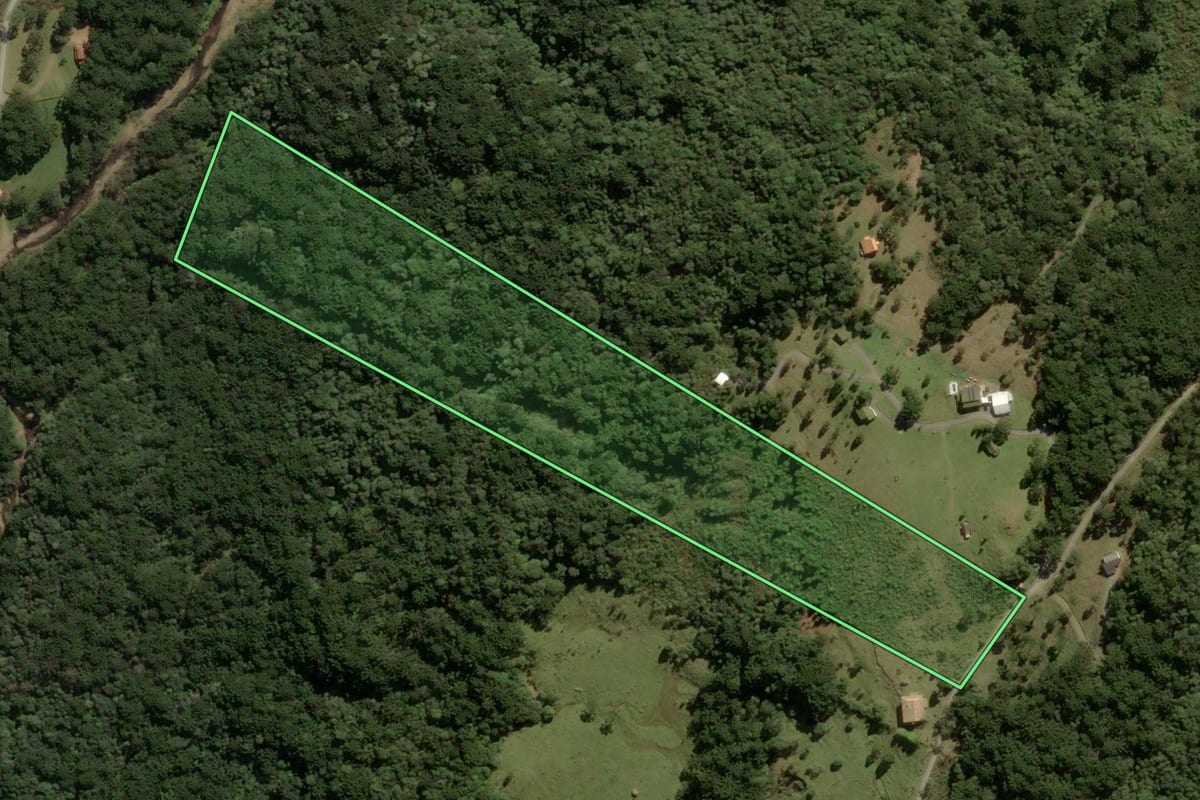 Imagem de satélite do imóvel rural em Urubici (SC), com o contorno declarado no CAR desenhado por cima.