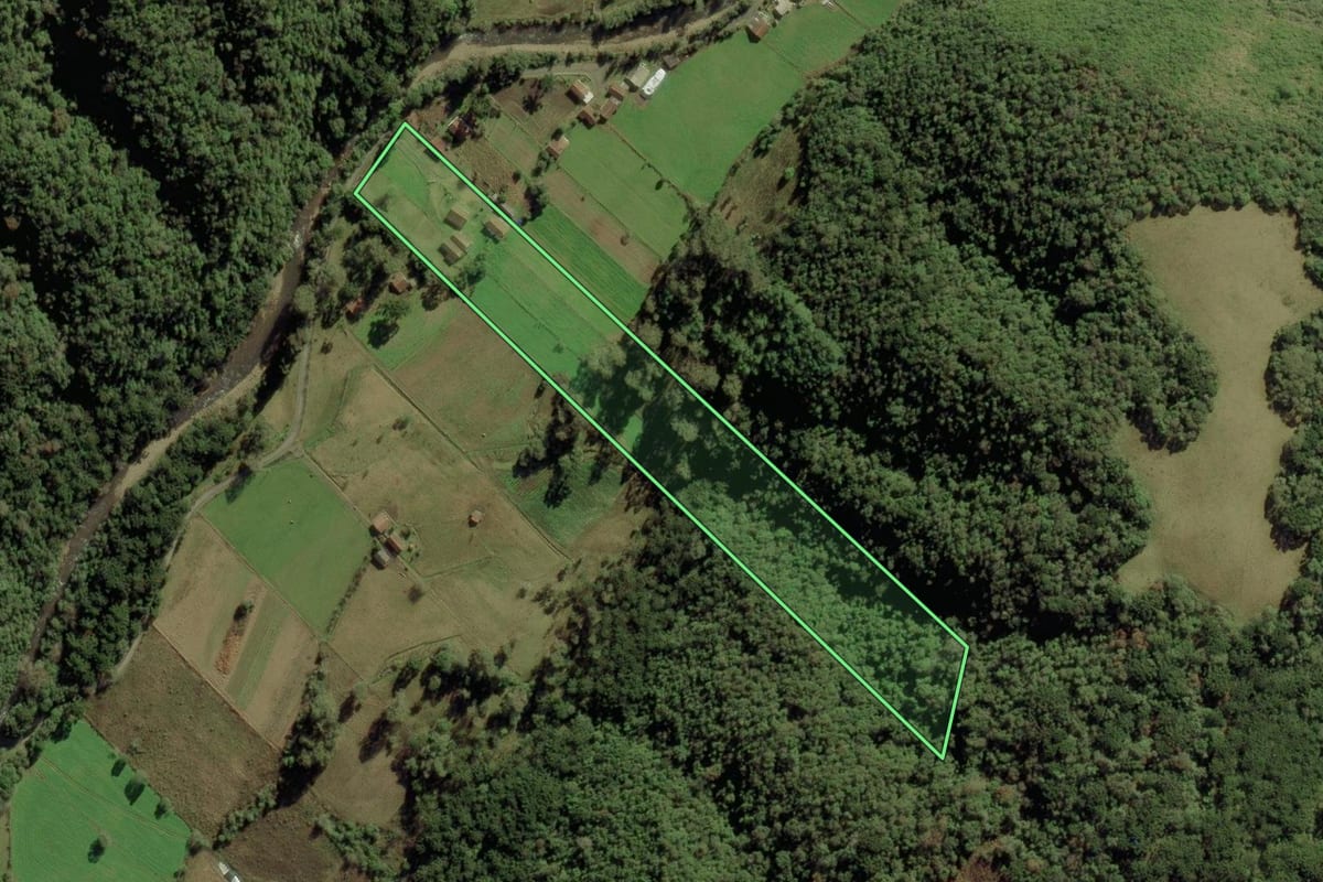 Imagem de satélite do imóvel rural em Urubici (SC), com o contorno declarado no CAR desenhado por cima.
