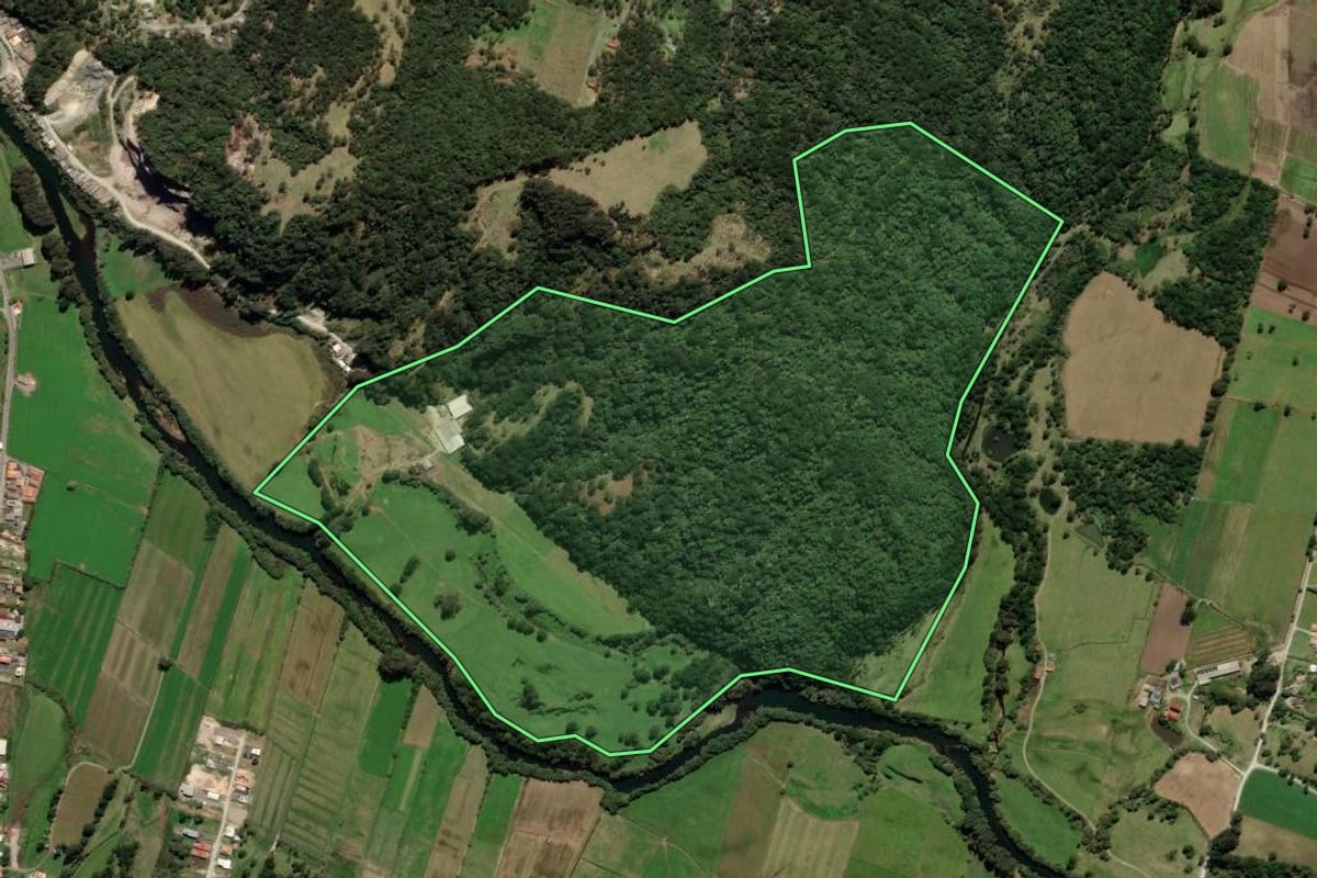 Imagem de satélite do imóvel rural em Urubici (SC), com o contorno declarado no CAR desenhado por cima.