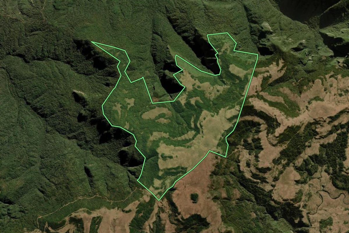 Imagem de satélite do imóvel rural em Urubici (SC), com o contorno declarado no CAR desenhado por cima.