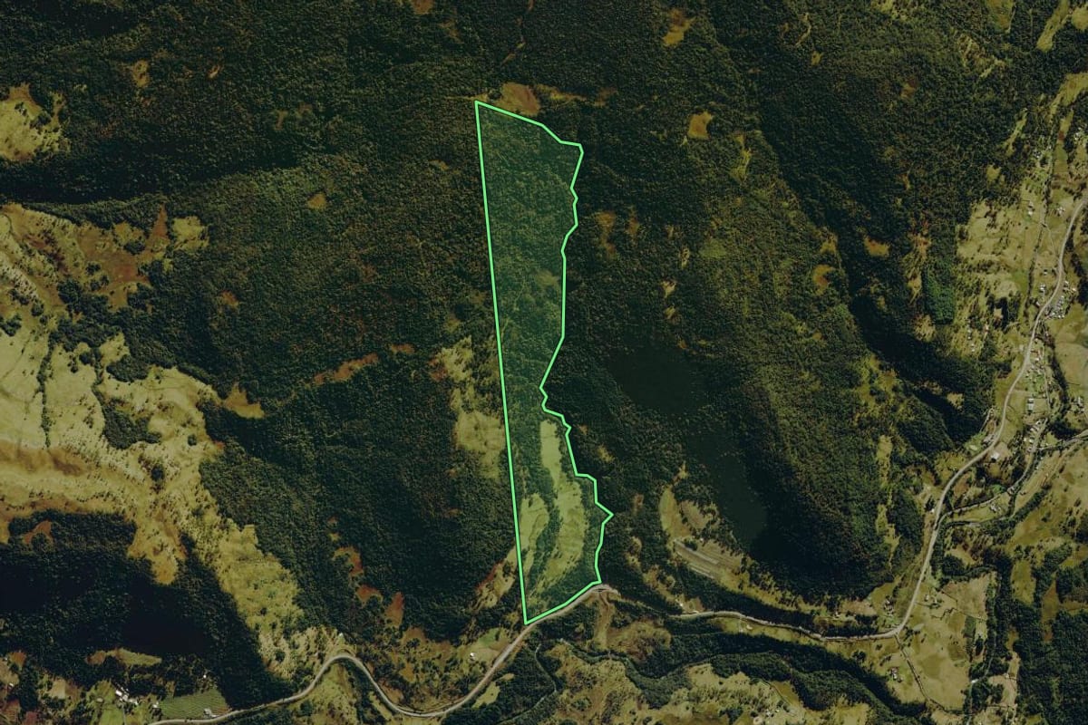 Imagem de satélite do imóvel rural em Urubici (SC), com o contorno declarado no CAR desenhado por cima.