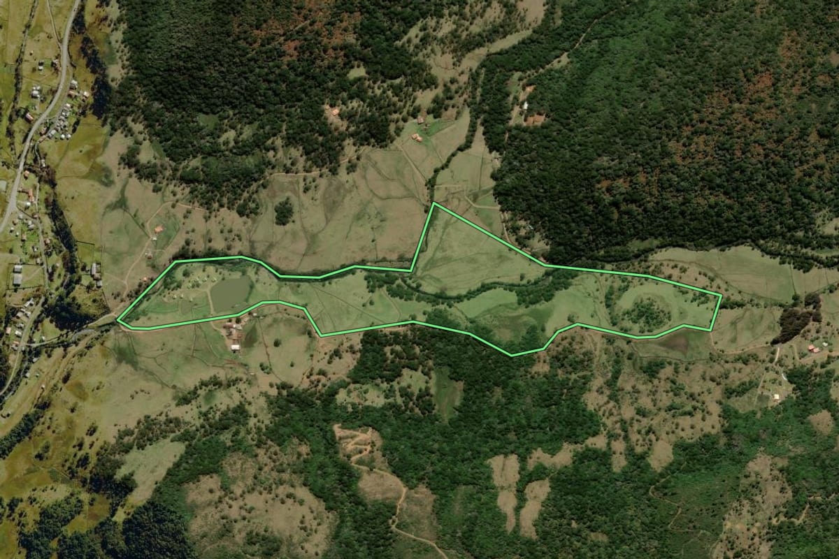 Imagem de satélite do imóvel rural em Urubici (SC), com o contorno declarado no CAR desenhado por cima.