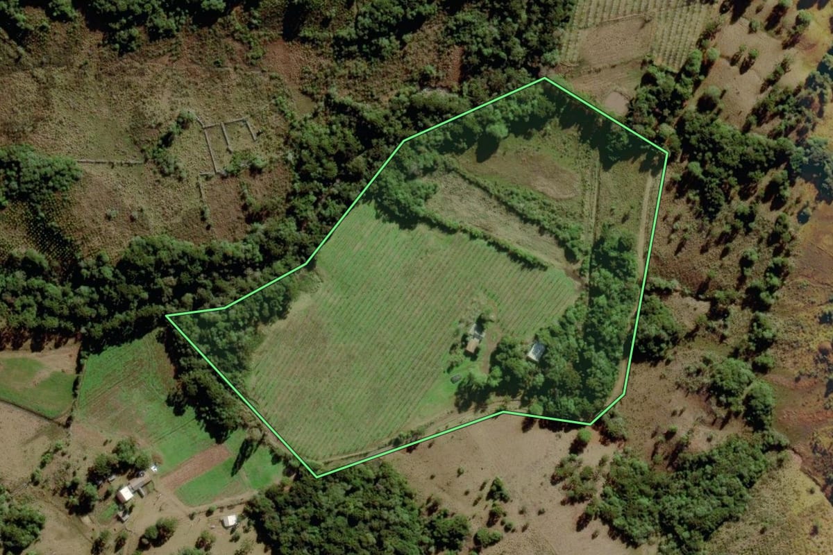 Imagem de satélite do imóvel rural em Urubici (SC), com o contorno declarado no CAR desenhado por cima.