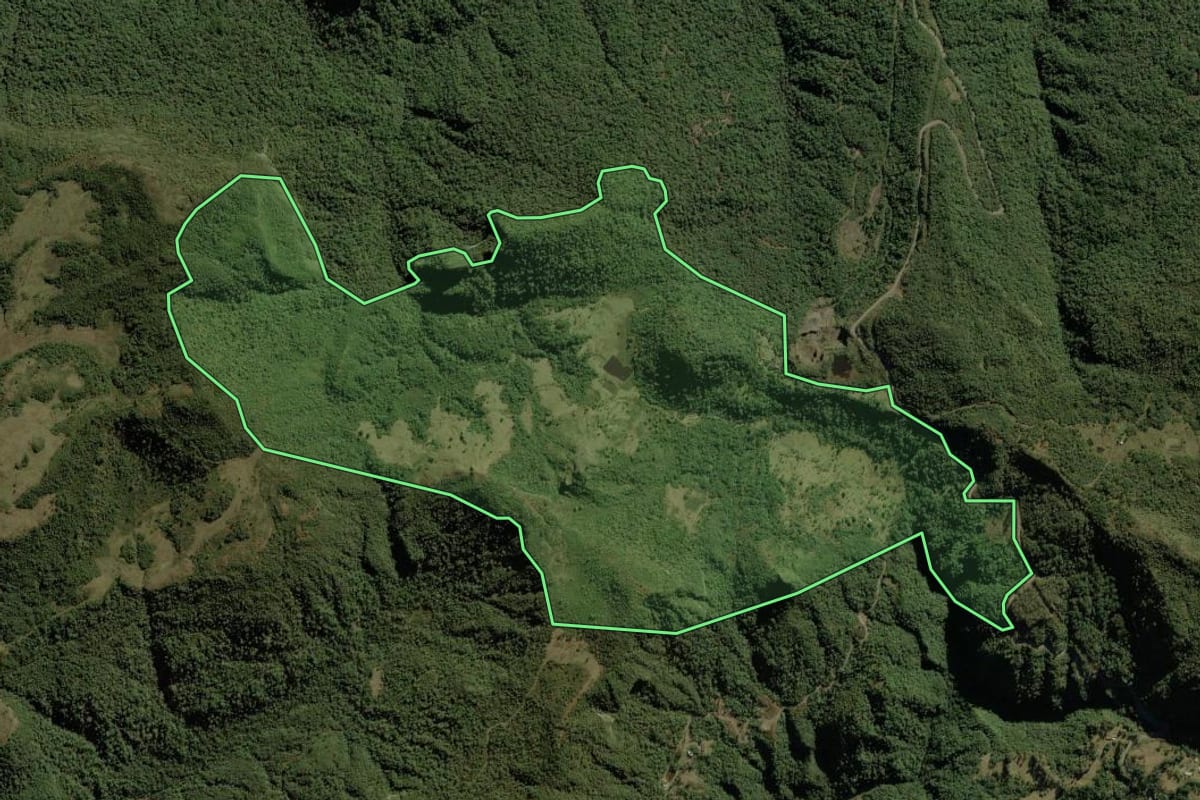 Imagem de satélite do imóvel rural em Urubici (SC), com o contorno declarado no CAR desenhado por cima.