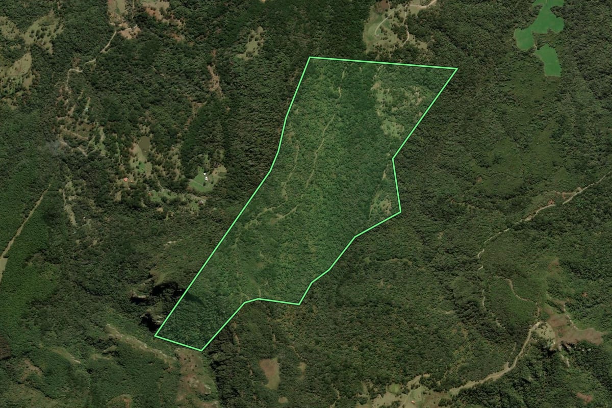 Imagem de satélite do imóvel rural em Urubici (SC), com o contorno declarado no CAR desenhado por cima.